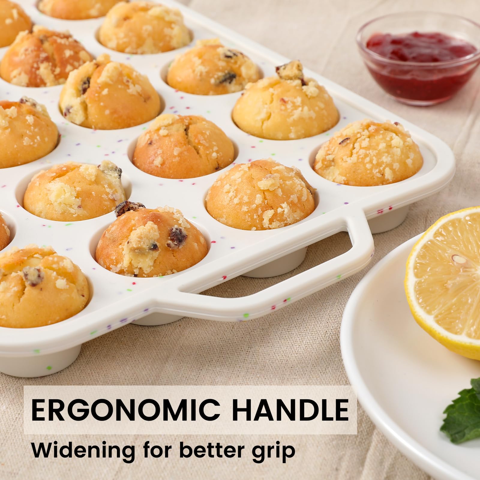 Vinino mini muffin pan stackable design allows space-saving storage