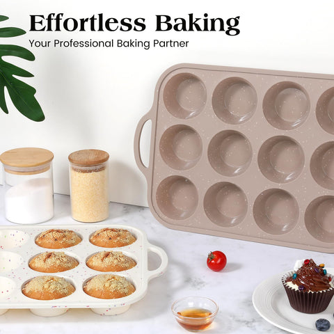 Vinino muffin pan in beige-brown color adds warmth to your bake setup.