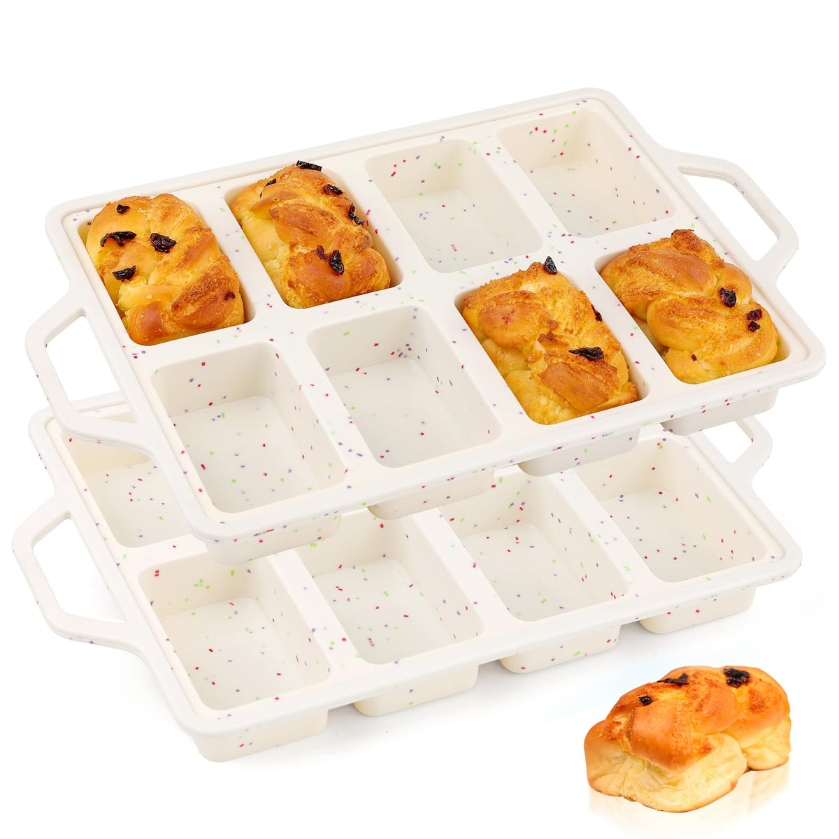 Vinino silicone mini loaf pan with metal frame for easy handling and durable shape.