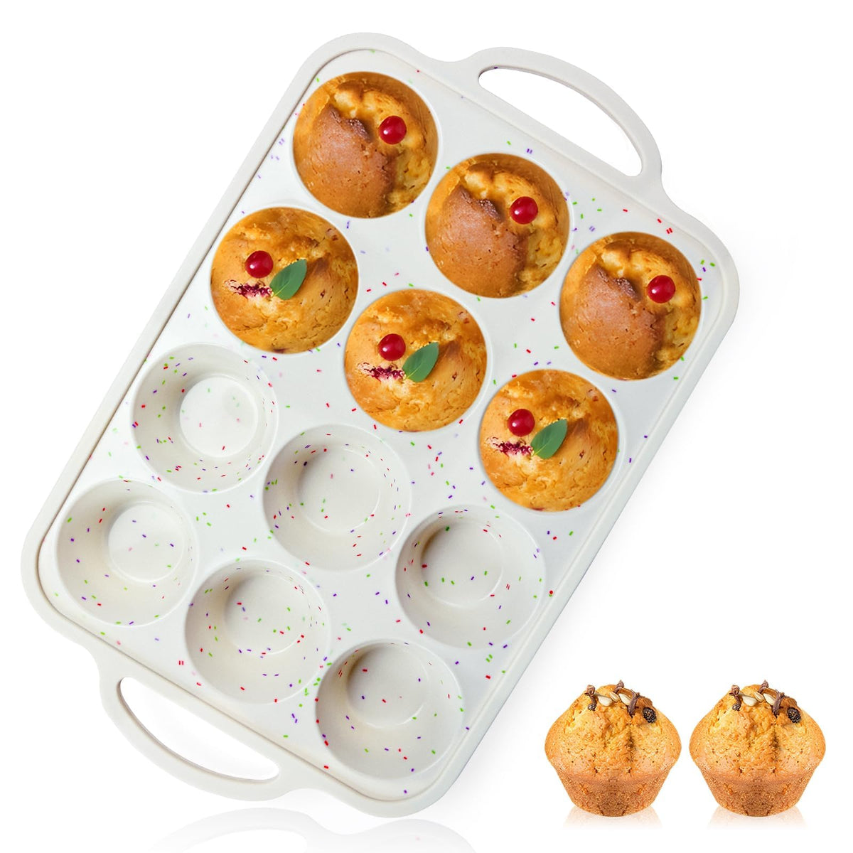 Vinino silicone muffin pan with metal reinforced frame for sturdy handling and shape