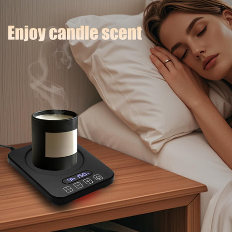 Vinkoe coffee warmer with auto shut-off for safe use on desks.
