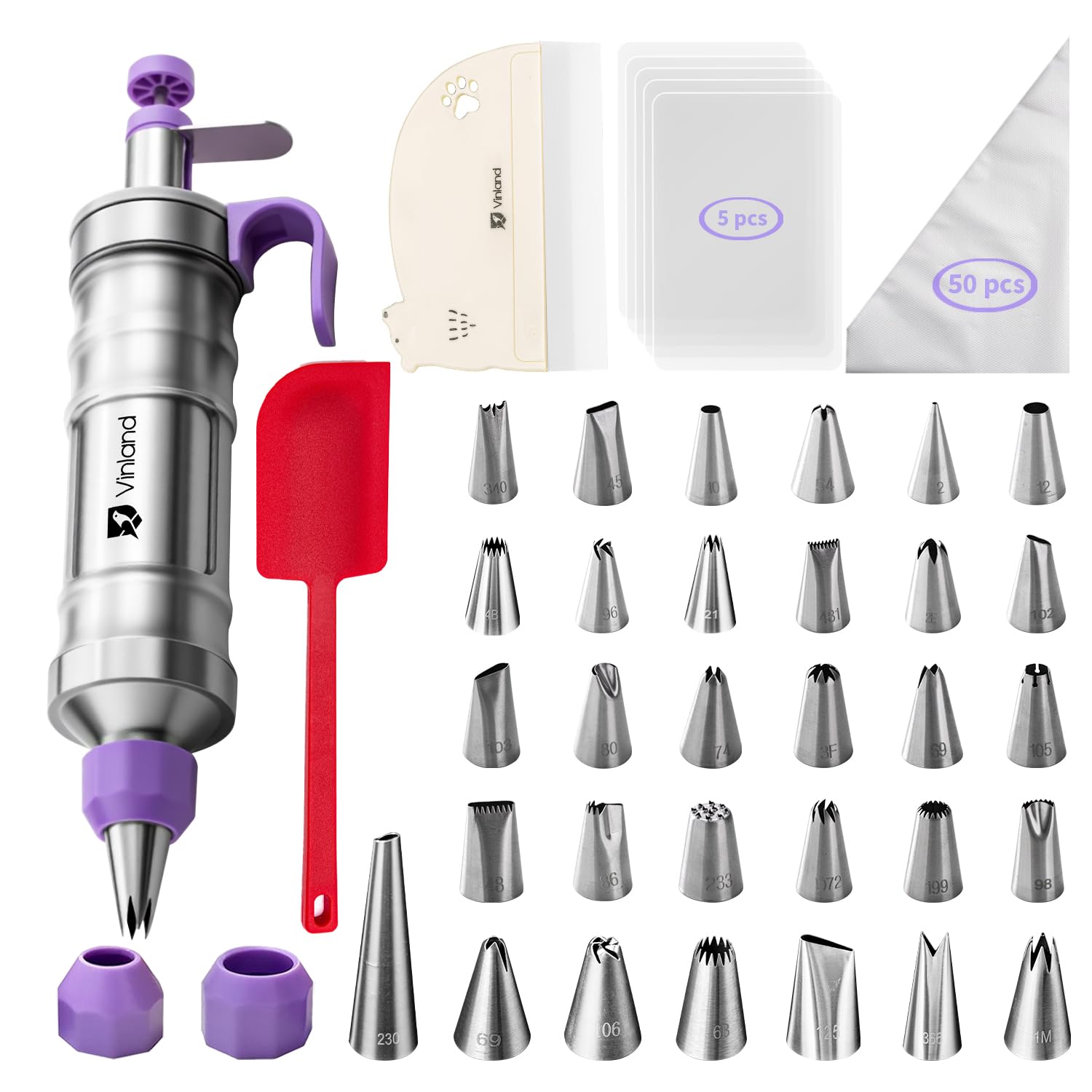 Vinland Dessert Decorating Syringe Set with 31 tips for precise cake decorating