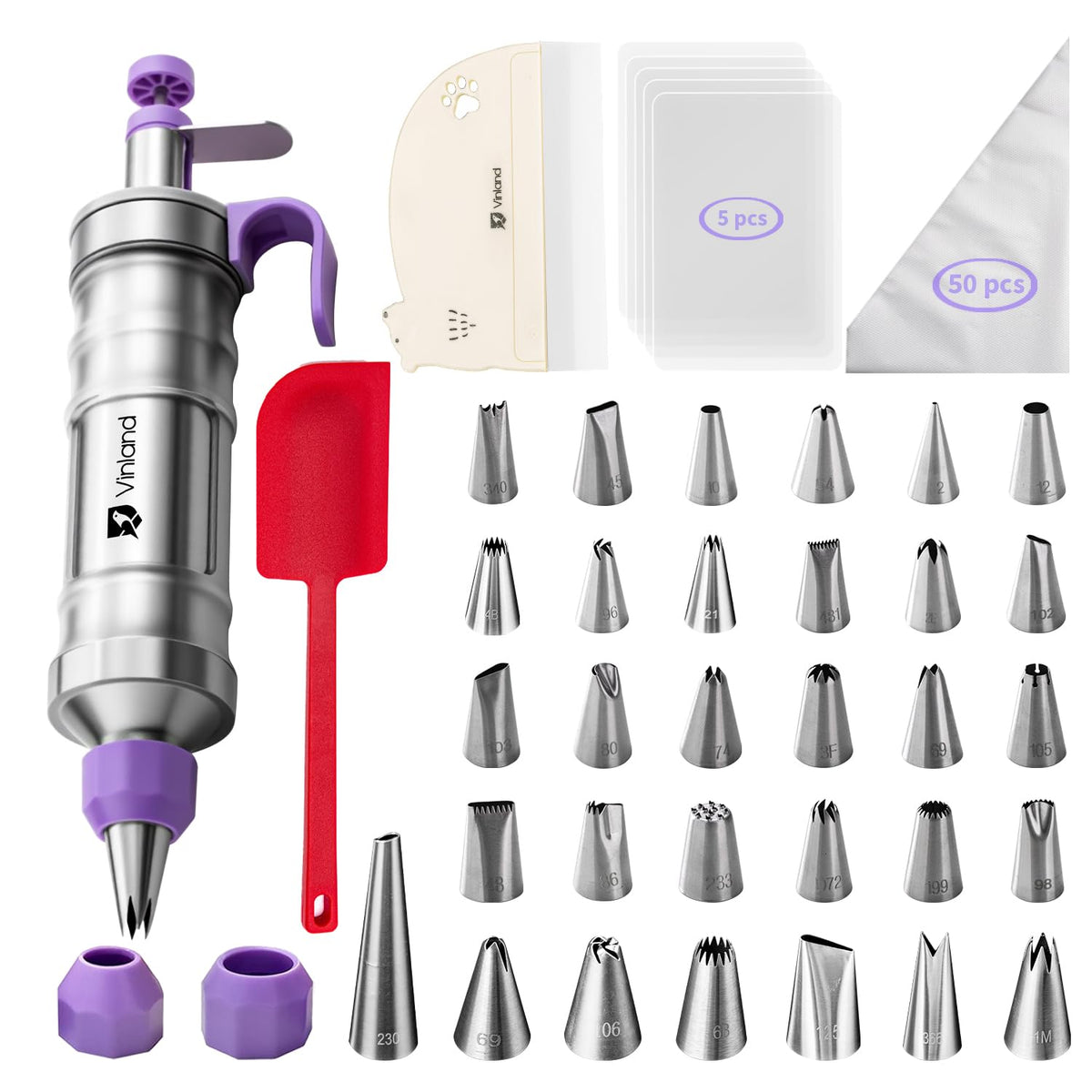 Vinland Dessert Decorating Syringe Set with 31 tips for precise cake decorating