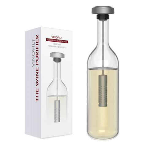 VinoFilt Wine Wand being inserted into a bottle to enable filtration and flavor preservation