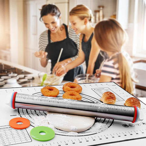 Vinoil dough rolling with rolling pin demonstrates even thickness.