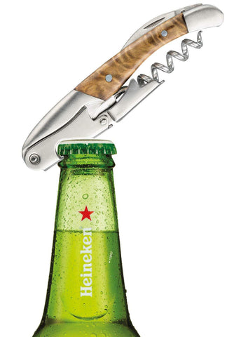 VinOrama corkscrew in action opening a wine bottle with precise grip.