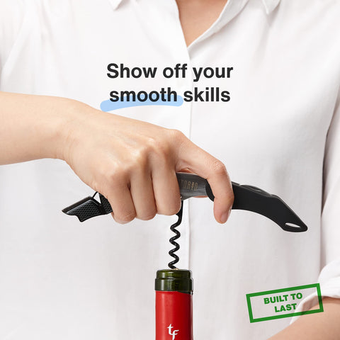 Vintorio two-step fulcrum enhances leverage for effortless cork extraction