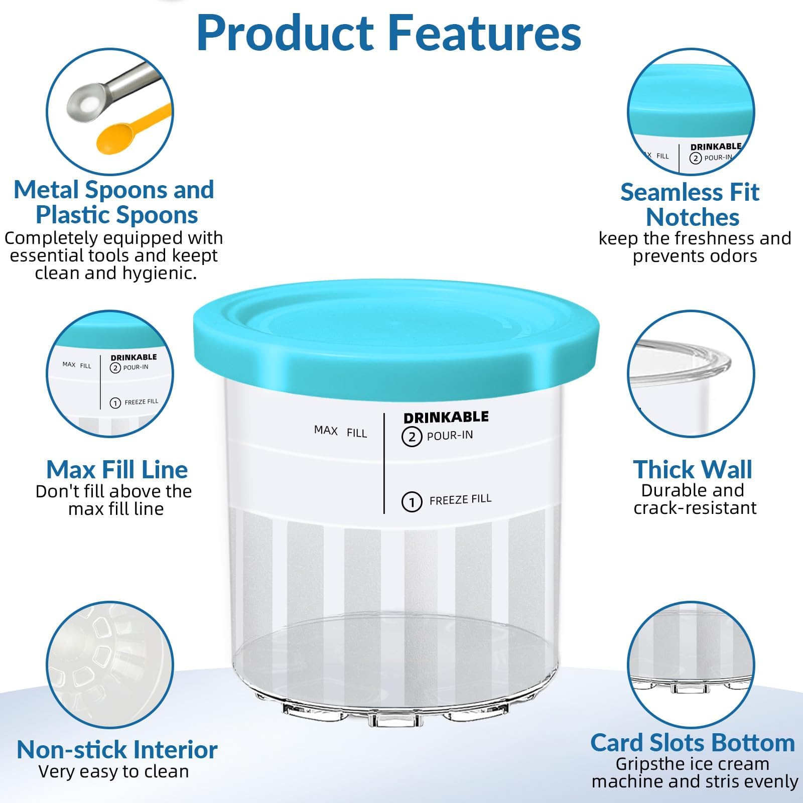 See-through pints stack neatly for compact freezer storage