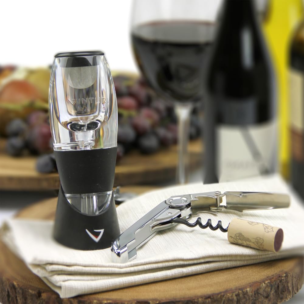 Vinturi Red Wine Aerator pour captures the moment of pouring to enhance aroma.