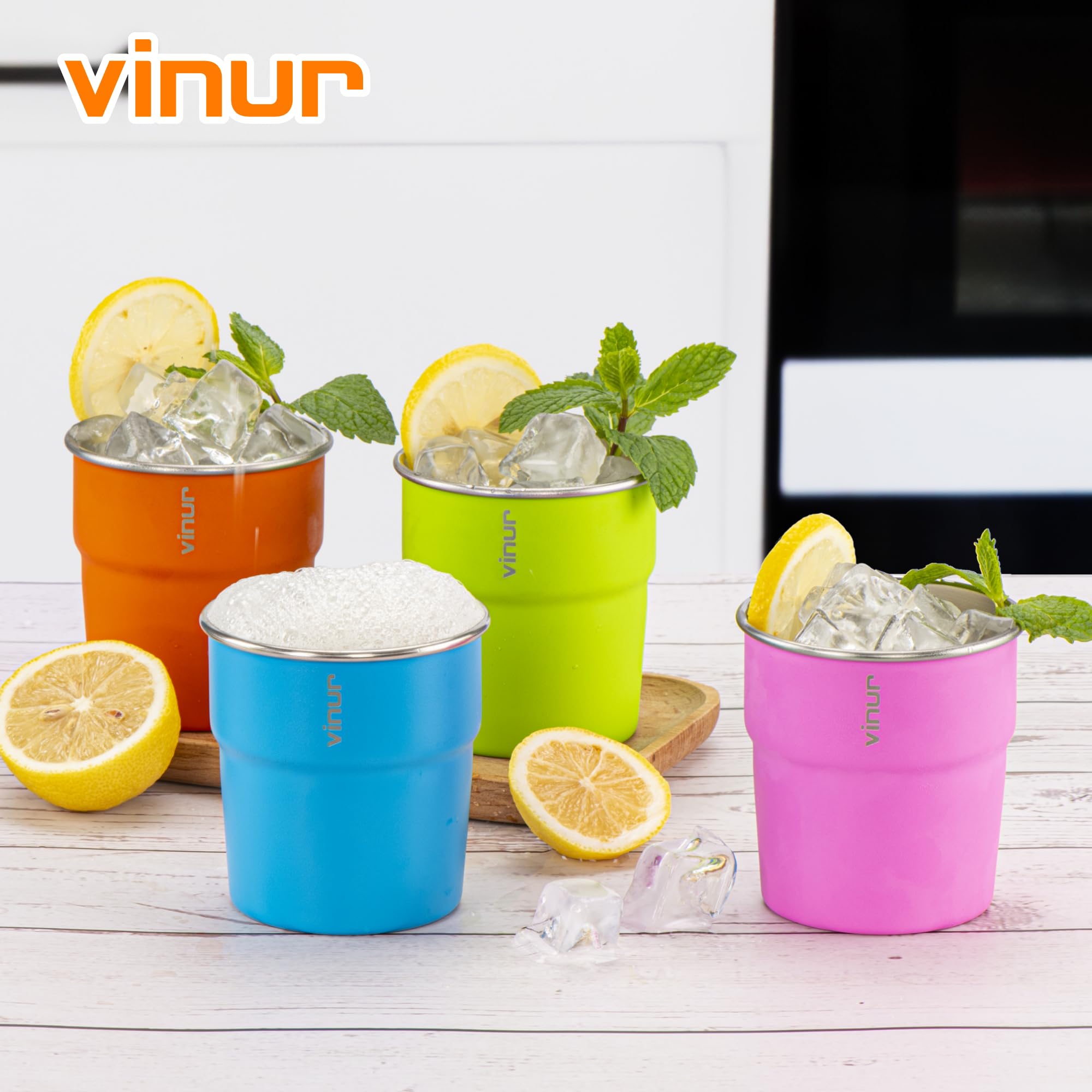 VINUR Kids Cups easy-clean interior; polished surface resists grime and cleans quickly.