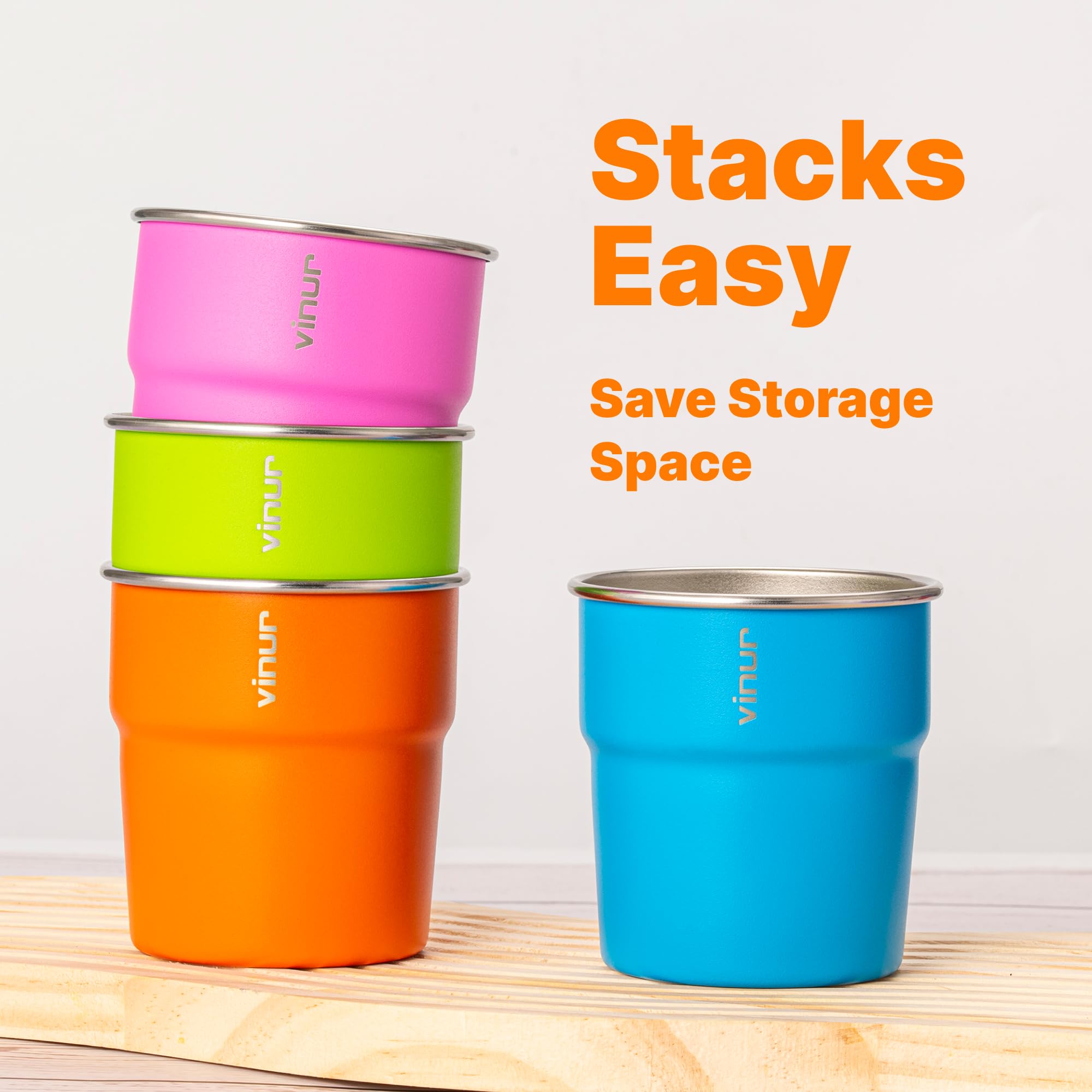 VINUR Kids Cups front view in apple green; safe materials for family use at home or outdoors.