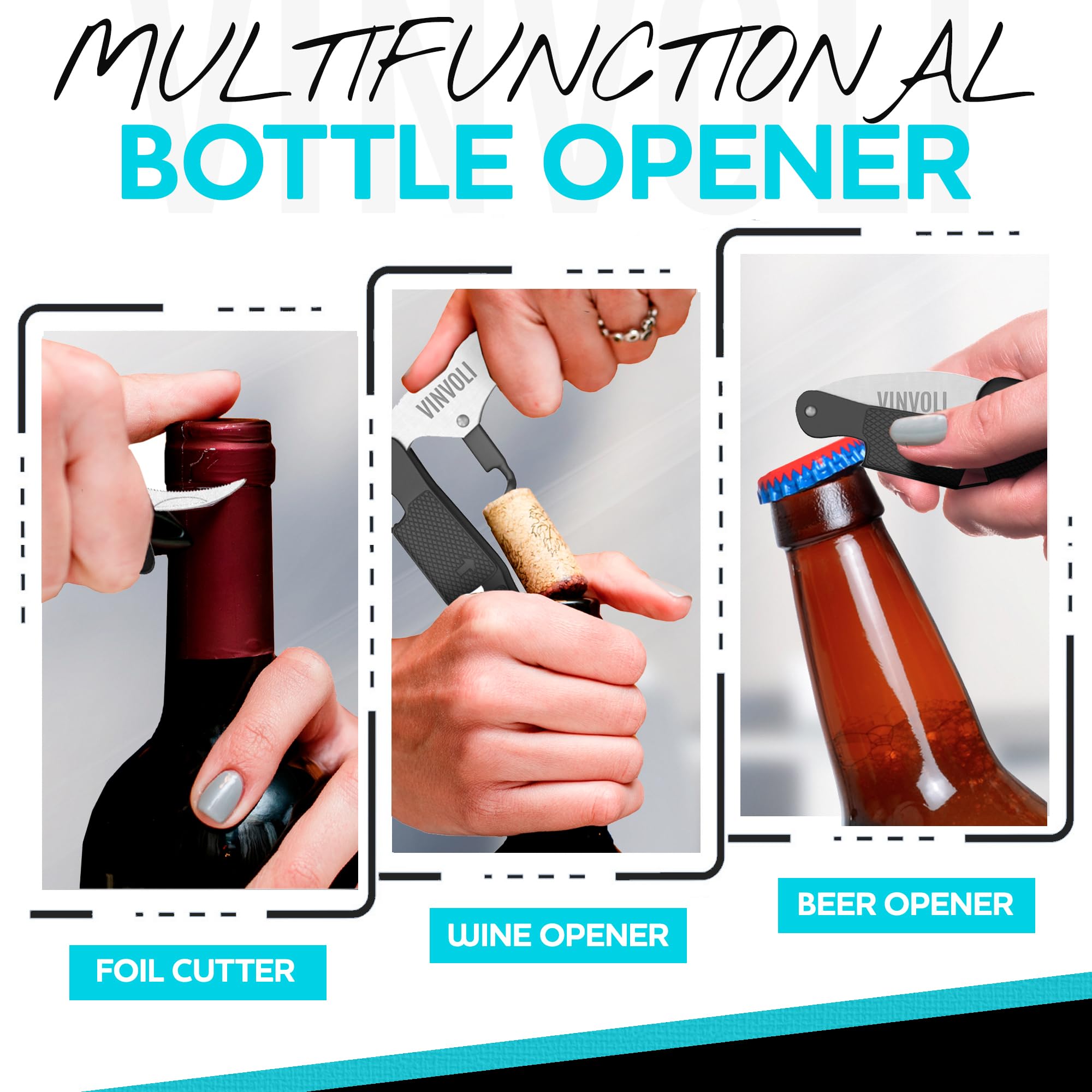 Vinvoli durable two-step fulcrum reduces cork breakage.