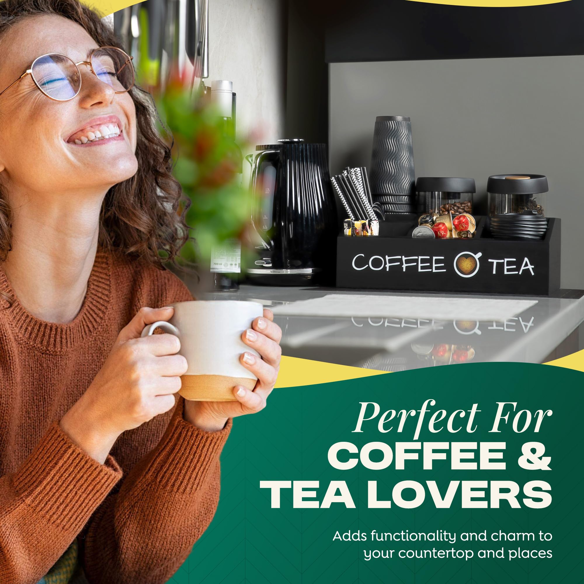 Vinvoli tea and coffee accessories neatly organized for home, office, or cafe.