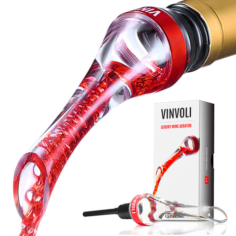 Vinvoli wine aerator pourer with drip-free spout for clean, elegant wine pours.