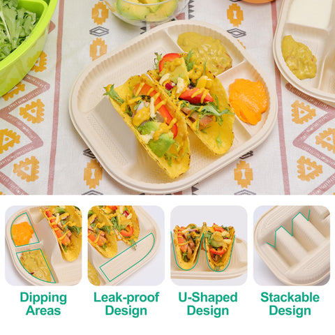 Viotiin microwave-safe taco plates ready for quick reheating and versatile serving.