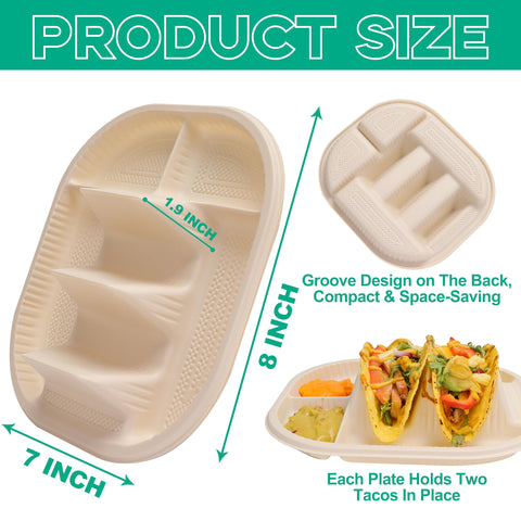 Viotiin taco plates dividers displaying two compartments for sauces and toppings.