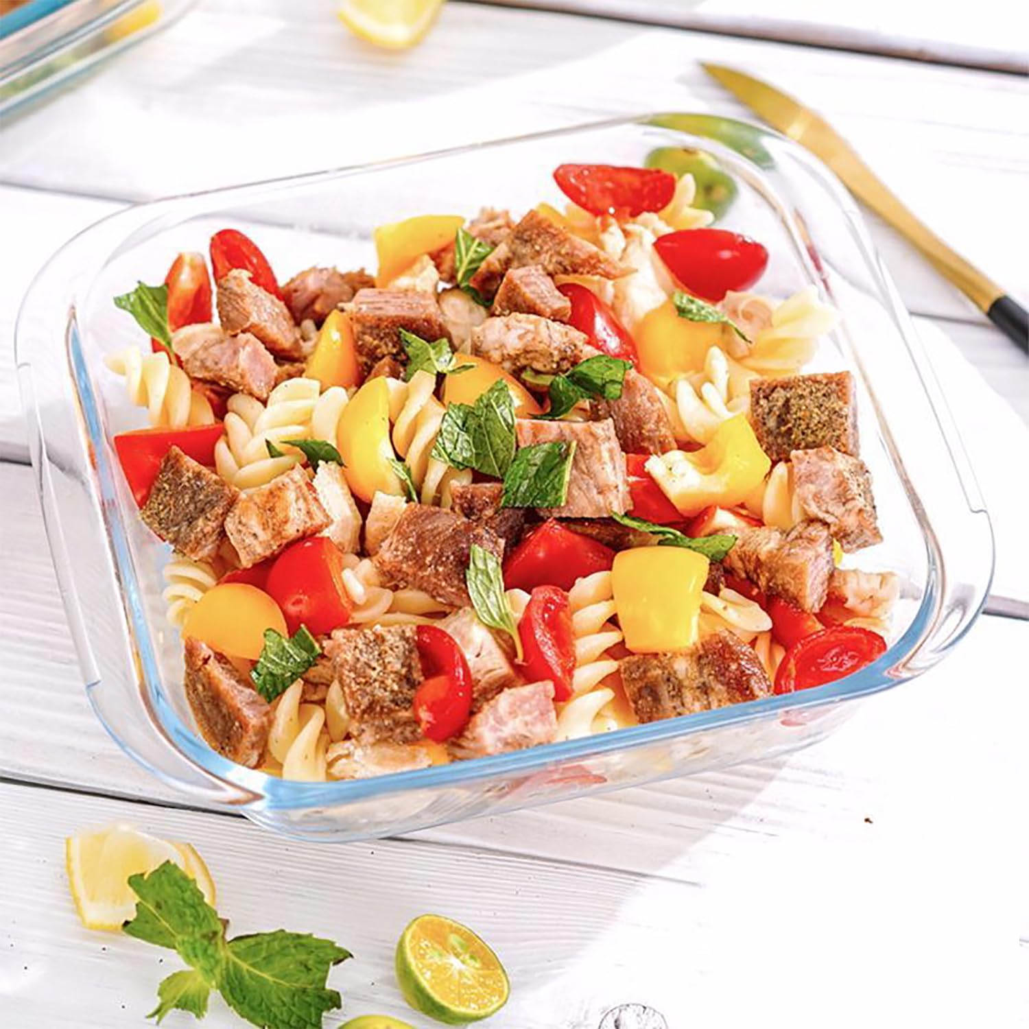 VIPHIEC Basics square tempered glass baking dish set 2 compact for storage