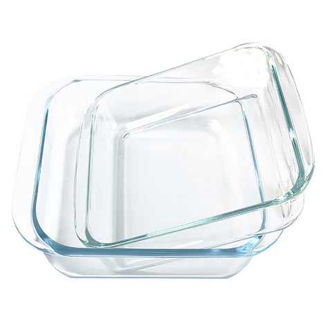 VIPHIEC Basics square tempered glass baking dish set 2 stacked, ideal for pantry storage
