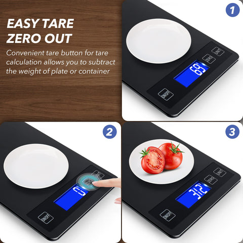 VIRENZZO kitchen scale tempered glass surface for durability and easy cleaning.