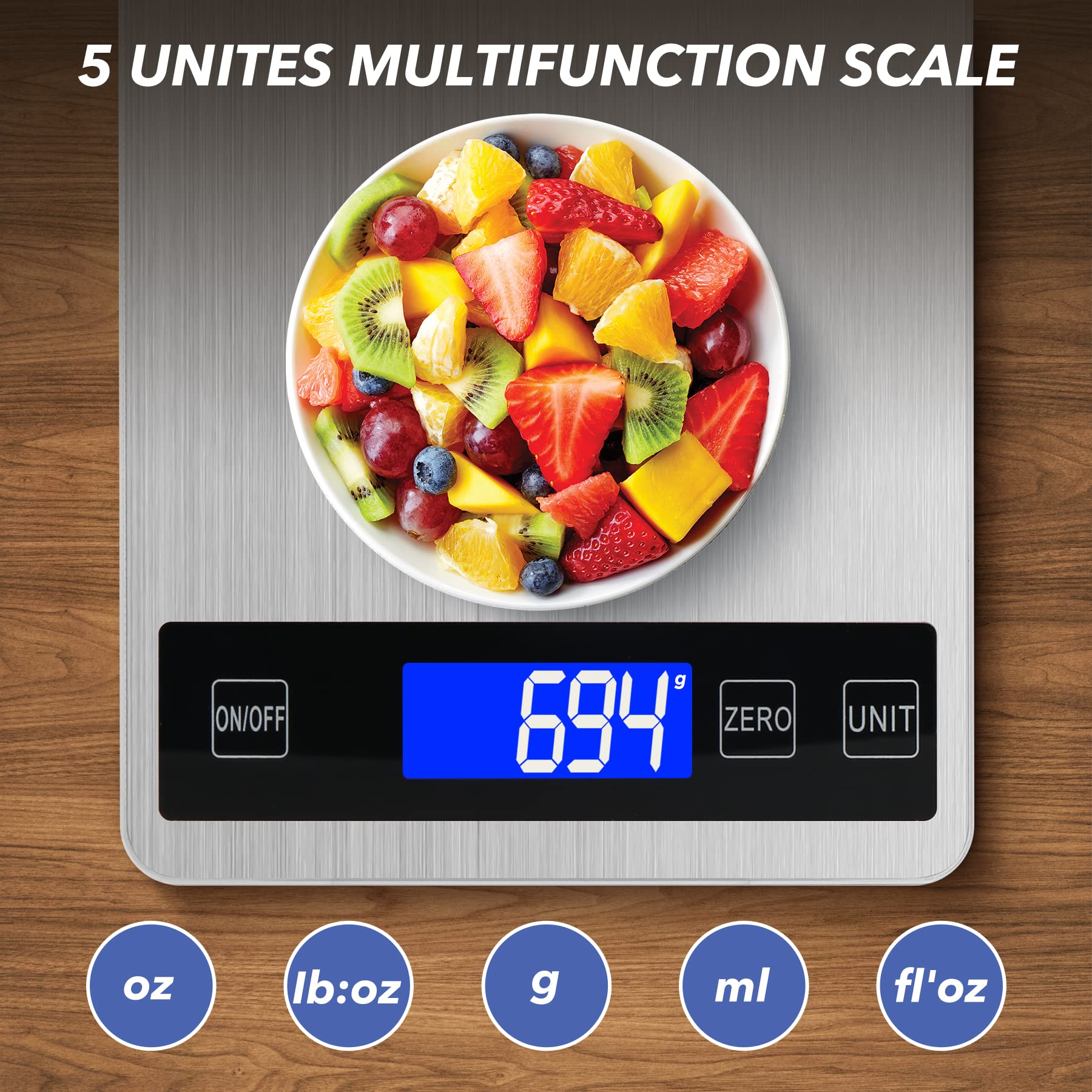 VIRENZZO USB charging kitchen scale offers flexible power for on-the-go use.