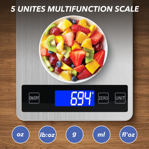 VIRENZZO USB charging kitchen scale offers flexible power for on-the-go use.