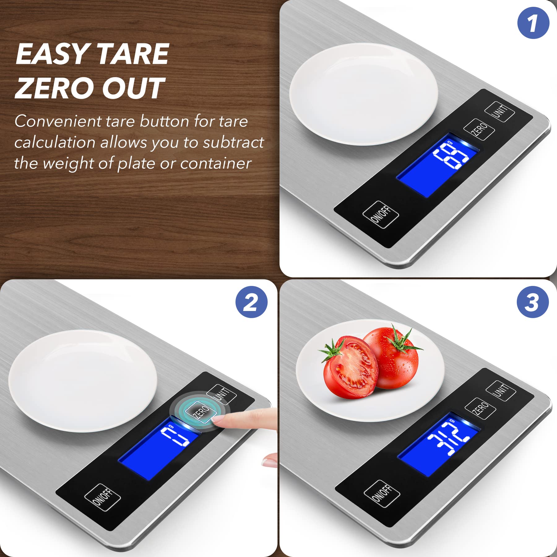 VIRENZZO waterproof stainless steel scale is easy to clean after cooking.