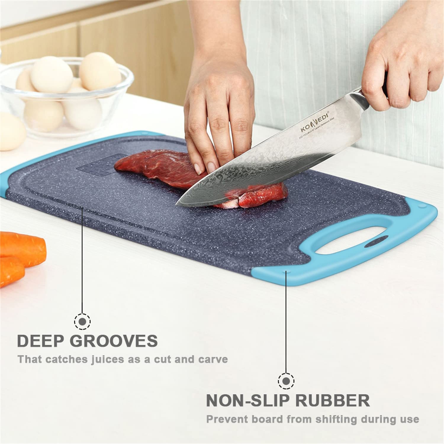 Viretang aqua medium cutting board for vegetables and prep