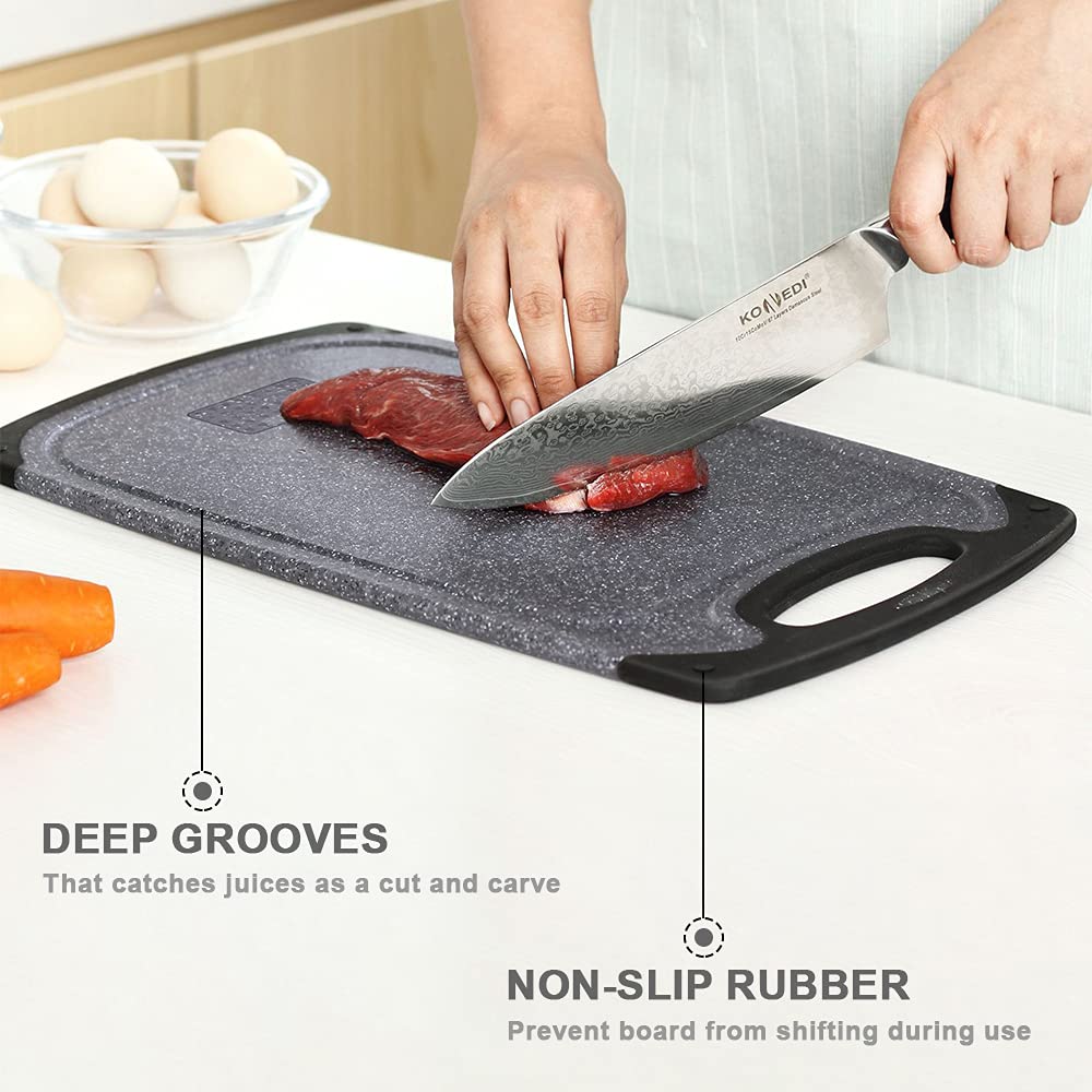 Viretang cutting board non-slip: rubber feet keep it steady on countertops.