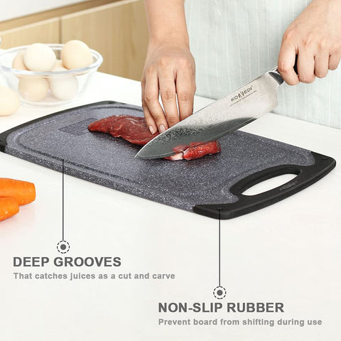 Viretang cutting board non-slip: rubber feet keep it steady on countertops.