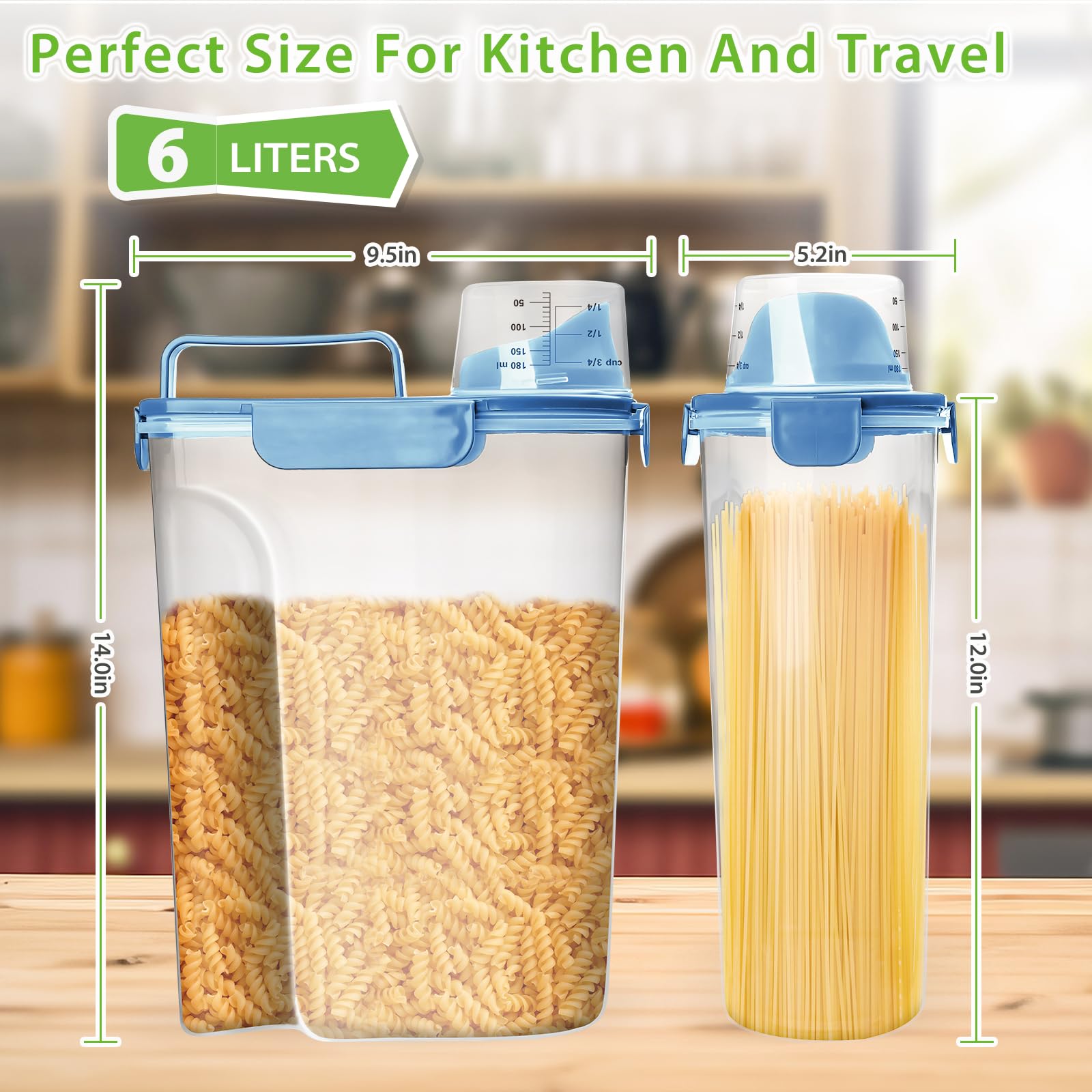 Viretec rice container with large pour spout for easy, one-handed dispensing.