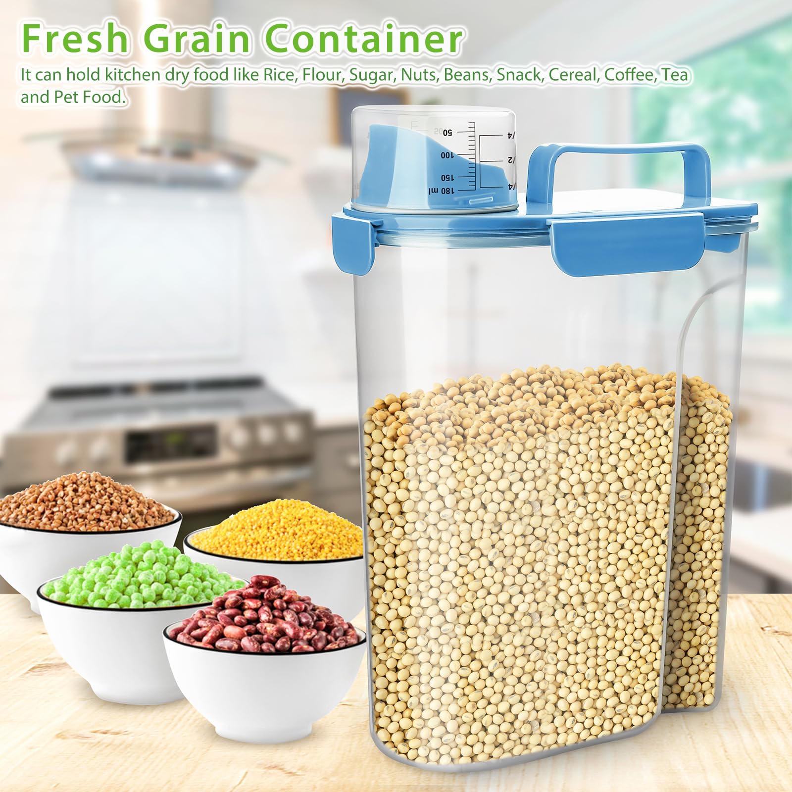 Viretec 6L capacity fits rice, dog food, oats, and more.