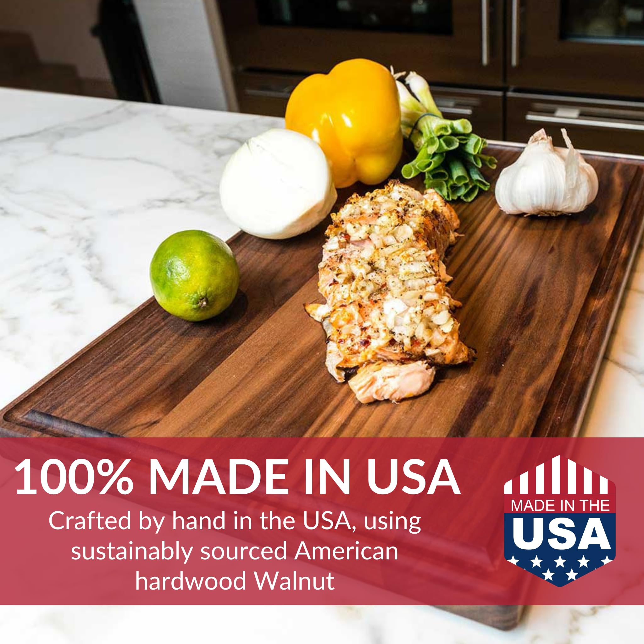 Food safe oil finish enhances grain while keeping the board safe for foods.