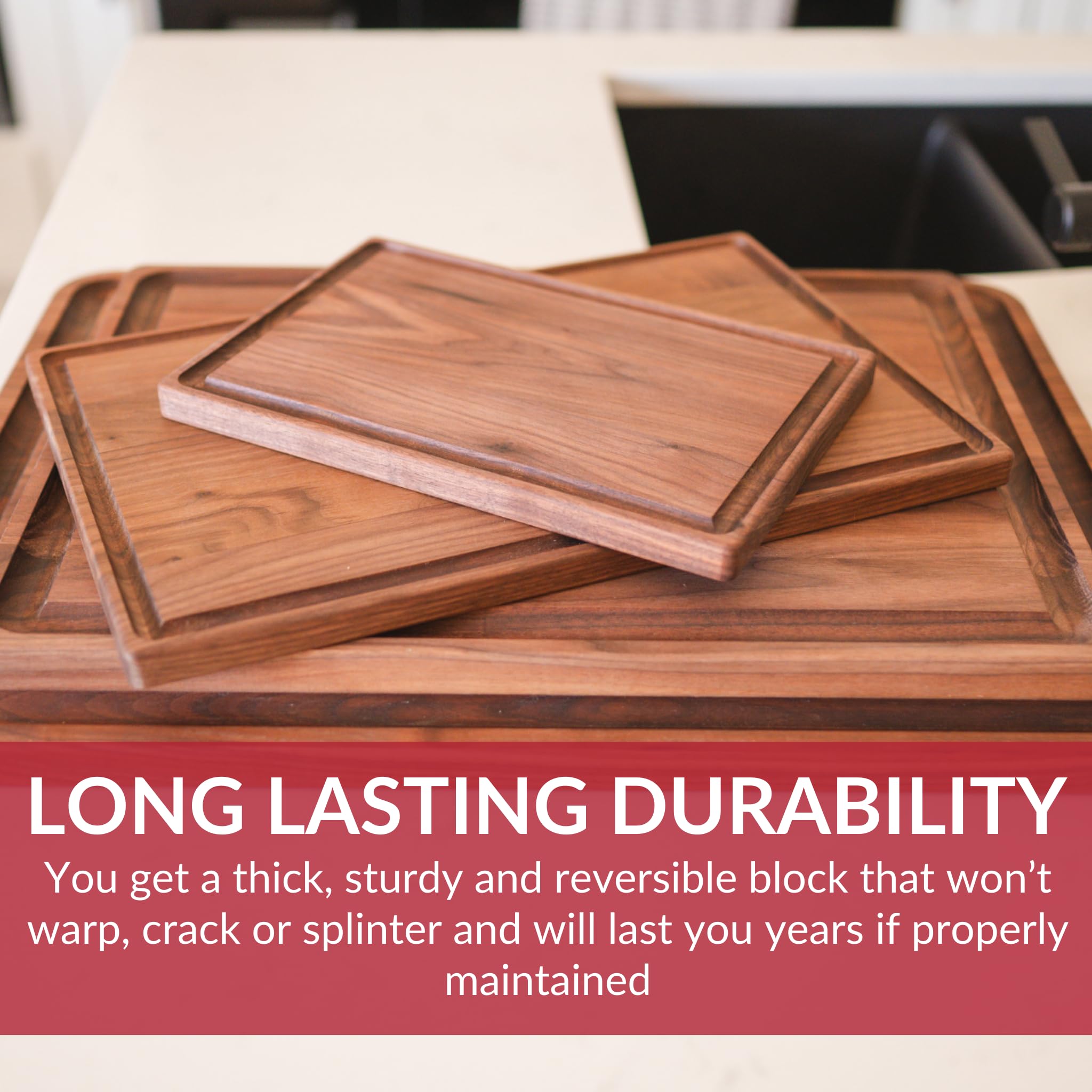 Virginia Boys Kitchens reversible surface provides two cutting faces with easy maintenance.