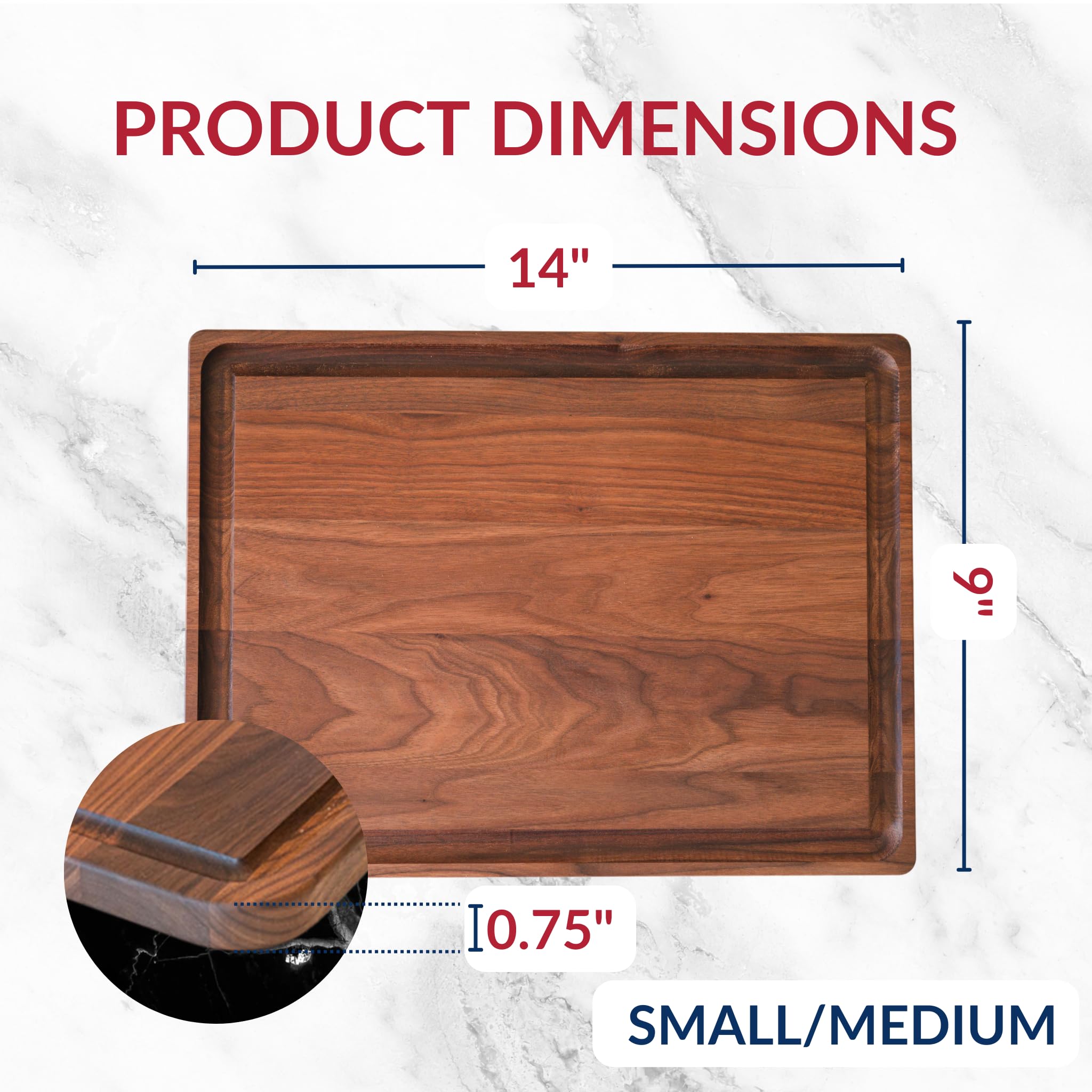 Virginia Boys Kitchens walnut cutting board on table for prep and serving