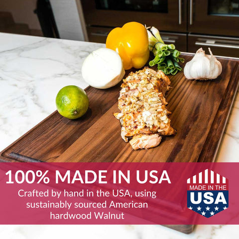 Virginia Boys Kitchens walnut cutting board, ready for charcuterie and cheese displays