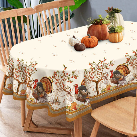 Virtumob fall tablecloth with turkey border for festive dining