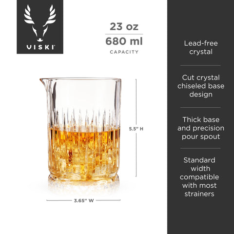 Viski mixing glass with sturdy base enables one-handed stirring for smooth prep.