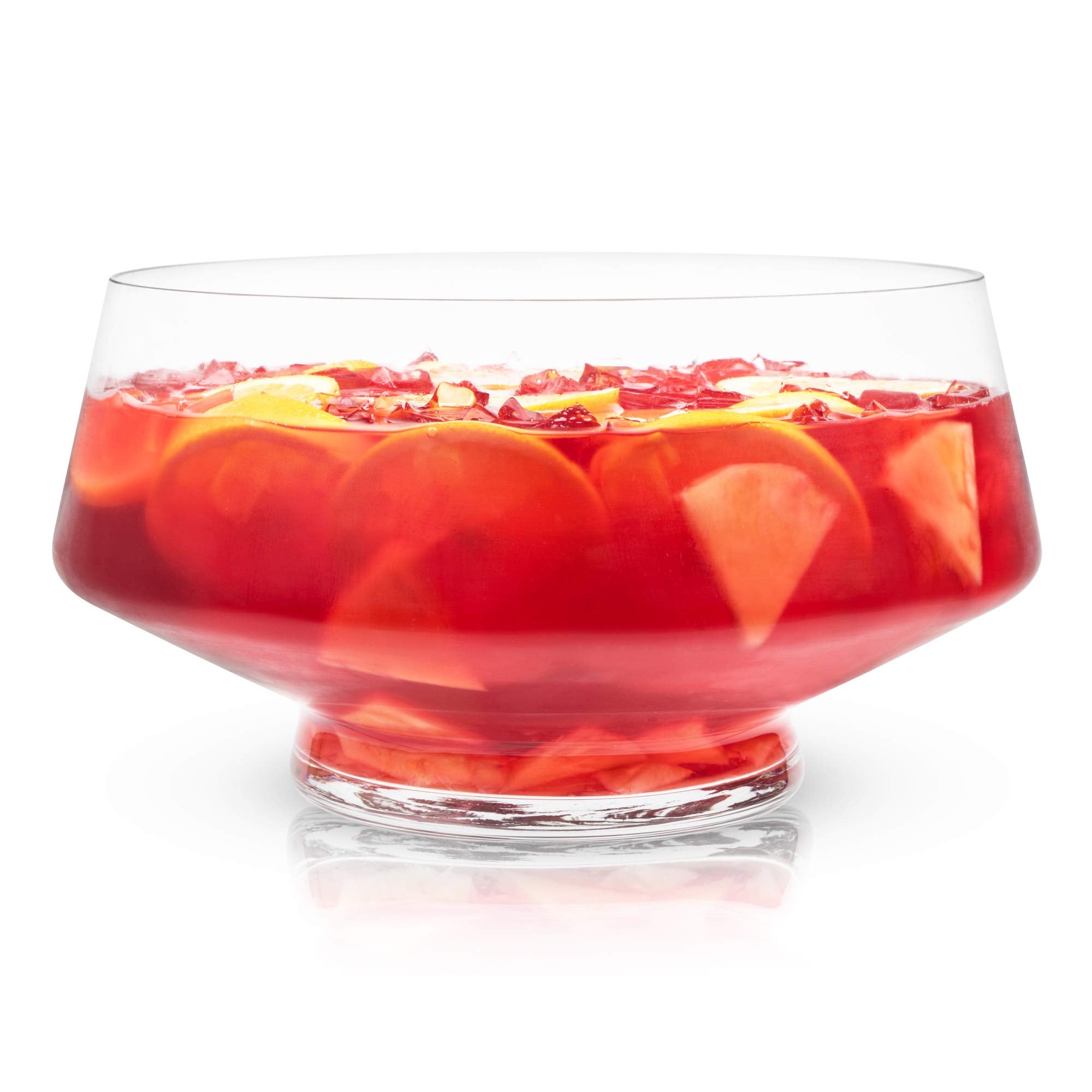 Viski footed glass punch bowl with angled design as a striking centerpiece.