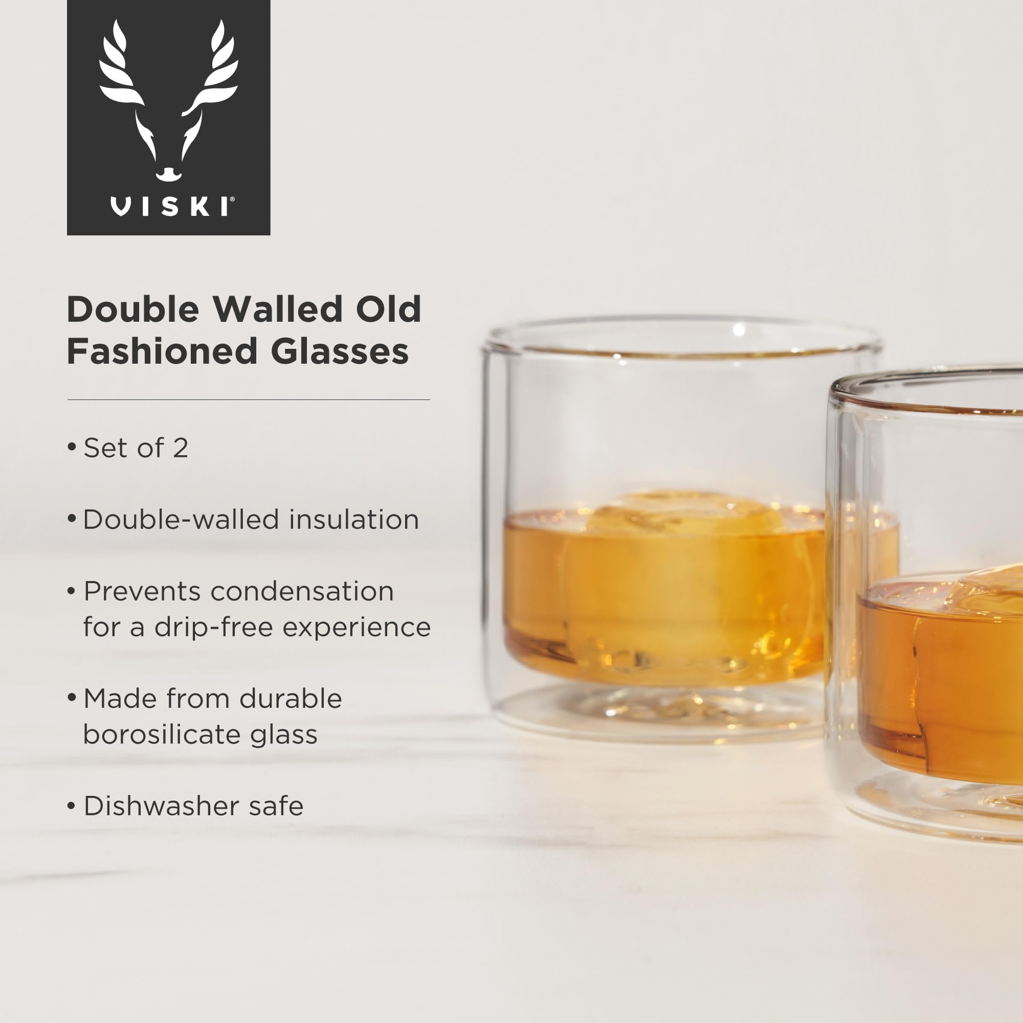 Viski insulated borosilicate 7oz glasses demonstrate condensation-free exterior