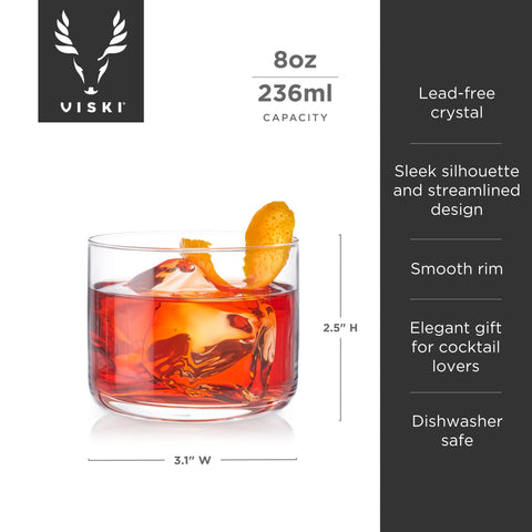 Viski Raye 8oz lowball glasses ideal for Negroni on the rocks.