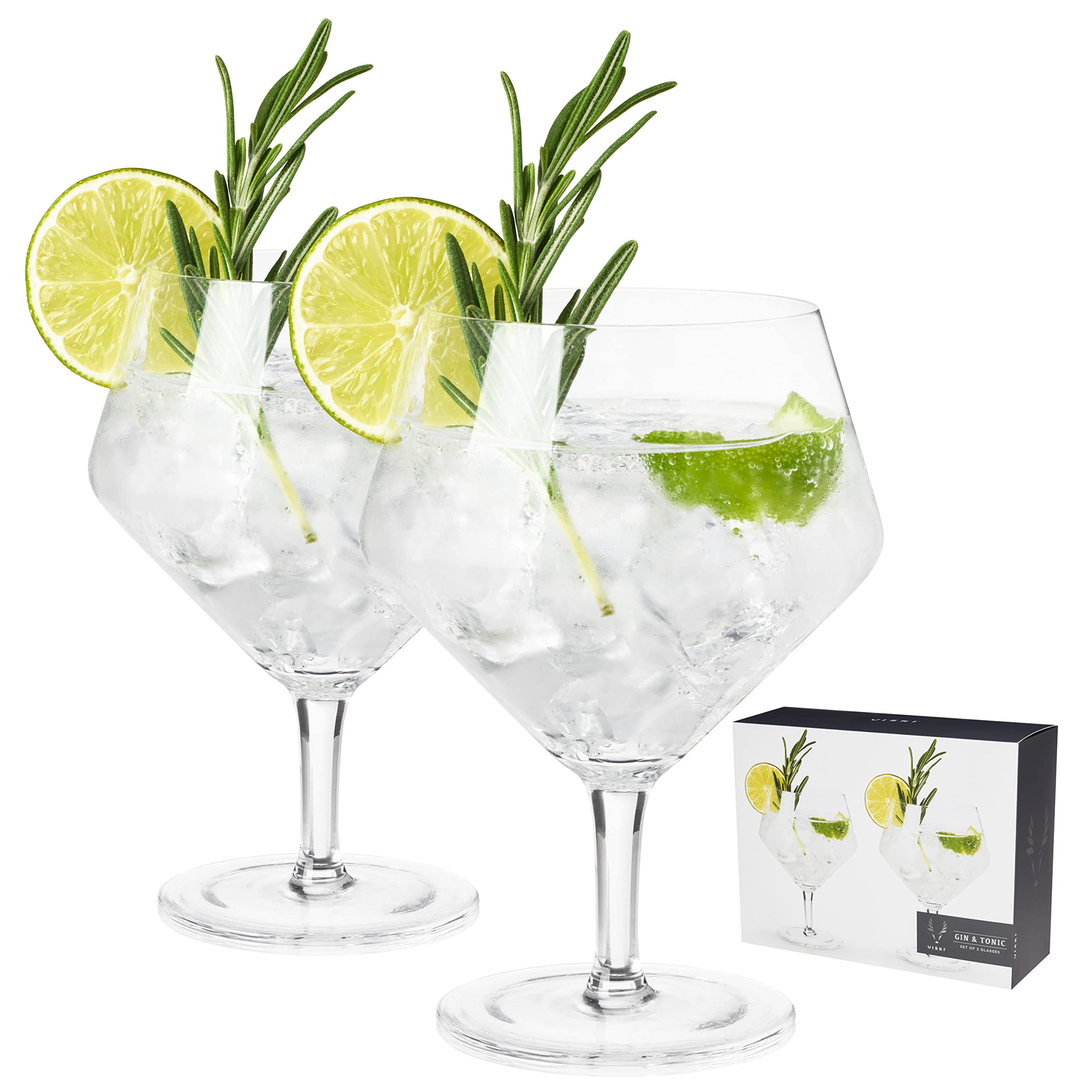Viski Raye angled gin & tonic glass – front view highlighting crystal clarity for botanical aromas.