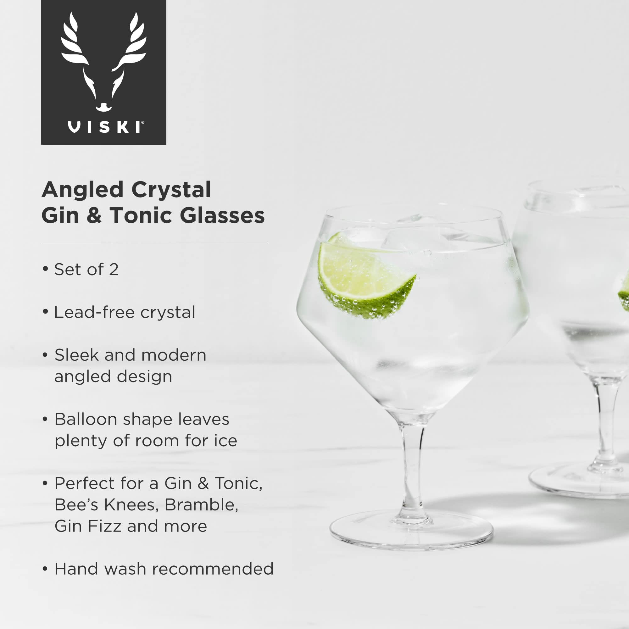 Viski Raye gin glass with garnish display emphasizes elegant silhouette and garnishes.