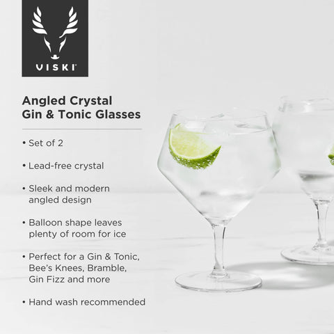 Viski Raye gin glass with garnish display emphasizes elegant silhouette and garnishes.