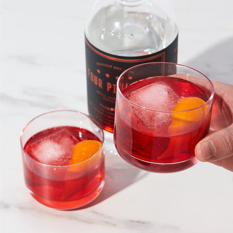 Viski Raye crystal Negroni close-up highlighting clear lines and sparkle.