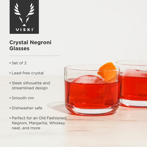 Viski Raye Negroni glasses with smooth crystal feel for elegant serving.
