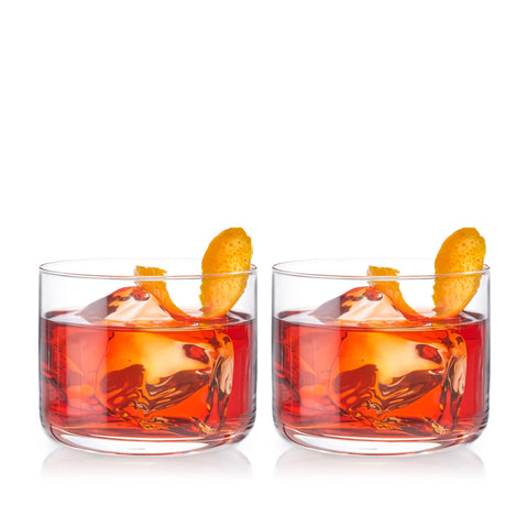 Viski Raye orange-peel garnish presentation on Negroni for aroma.