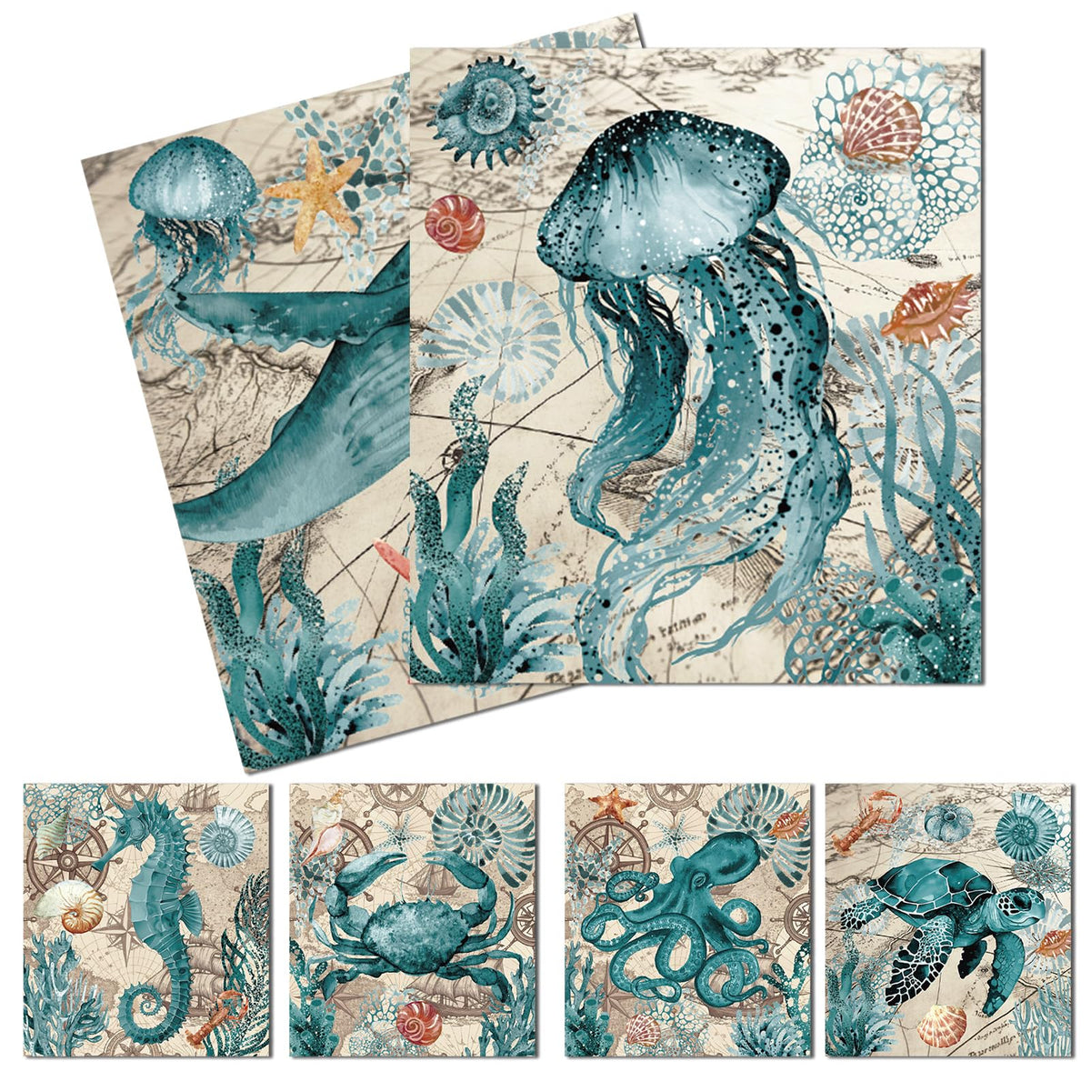 VISSTREE blue sea dishcloth with shell pattern for quick, effective kitchen drying
