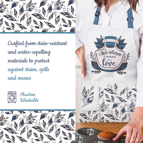 VITA ELEGANTE adjustable-fit apron demonstrates a comfortable neck strap and long ties.