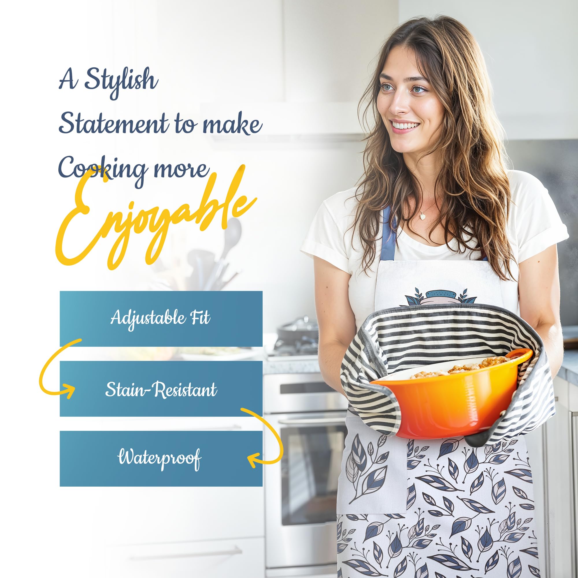 VITA ELEGANTE waterproof apron deep-pocket design keeps utensils within easy reach.