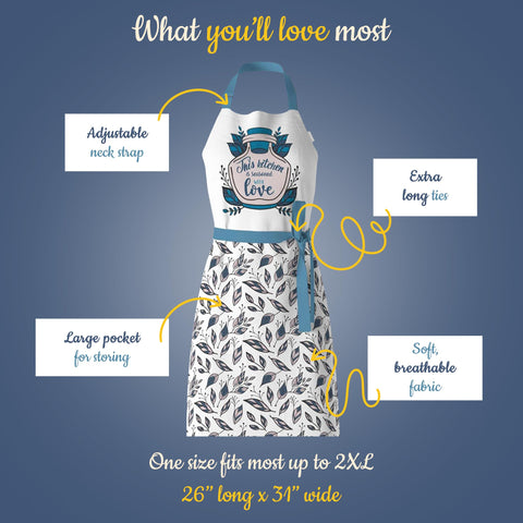VITA ELEGANTE machine-washable apron stays true to shape after washing.